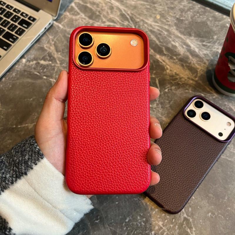 Premium Leather Magnetic Charging Case For iPhone 12 13 14 15 16 17 Pro Max Solid Color Business Metal Camera Protection Cover