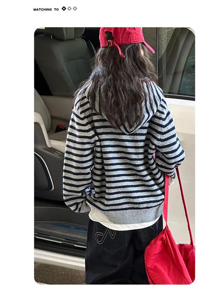 2025 Kinder Strickpullover mit Streifen und Kapuze - Trendiger koreanischer Stil für Jungen & Mädchen, Herbst/Winter