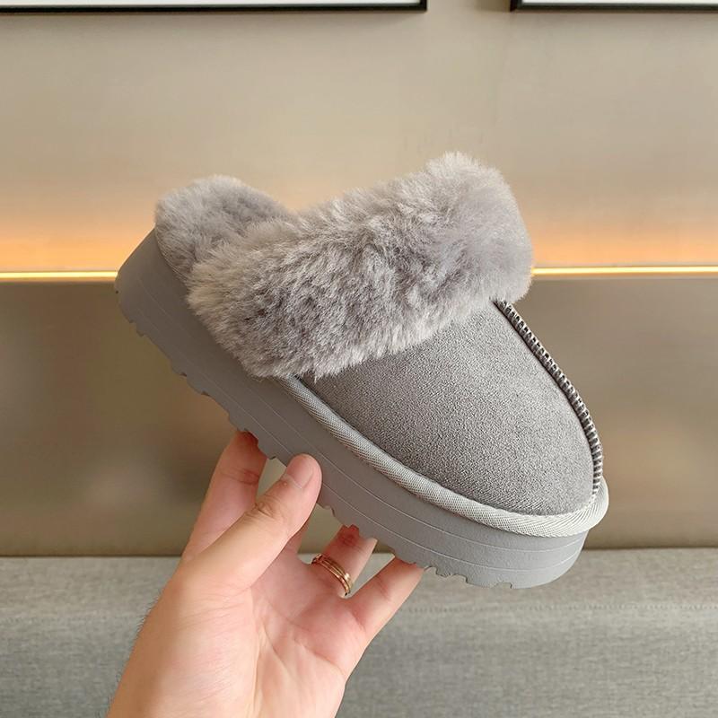 Fashion Comwarm Women's Fur House Slippers Indoor Non-slip Thick Sole Fluffy Bedroom Slides Winter Fuzzy Shoes Warm Plush Cotton Slipper
