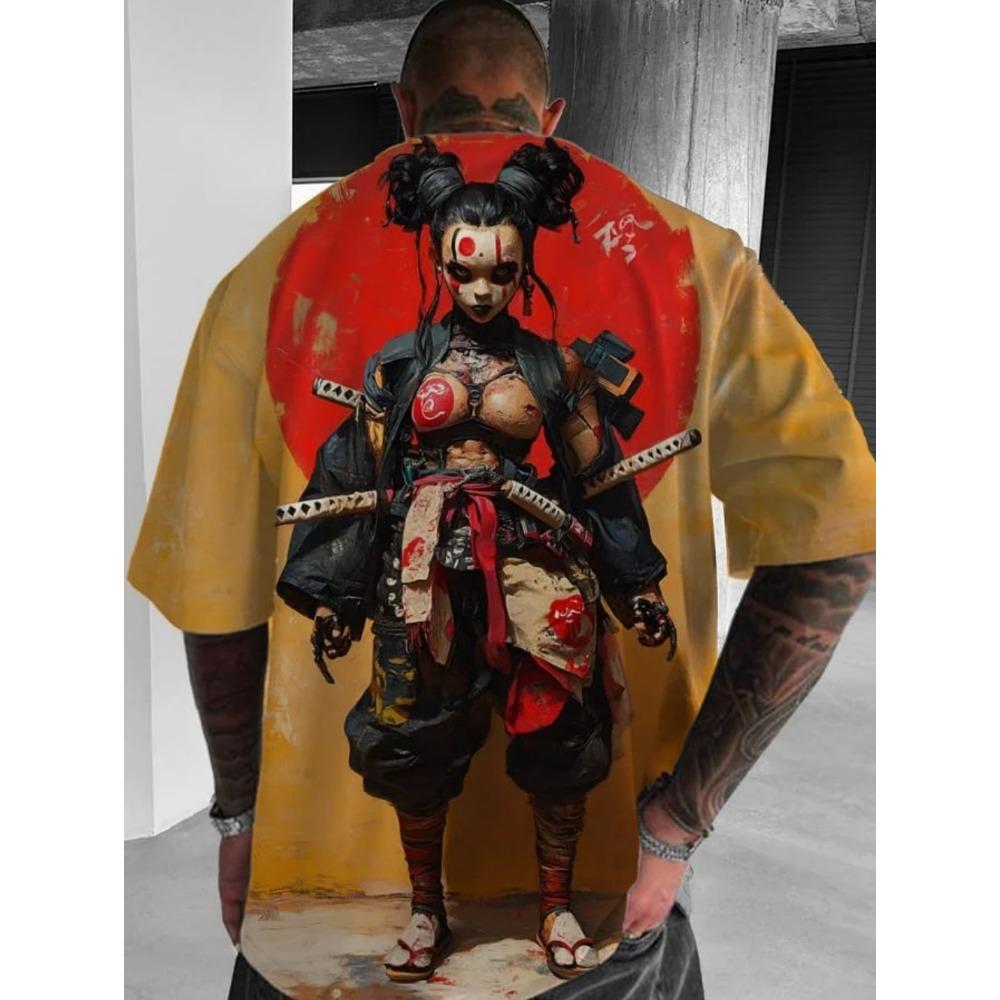 Men's printed T-shirt round neck summer fashion animated pattern T-shirt