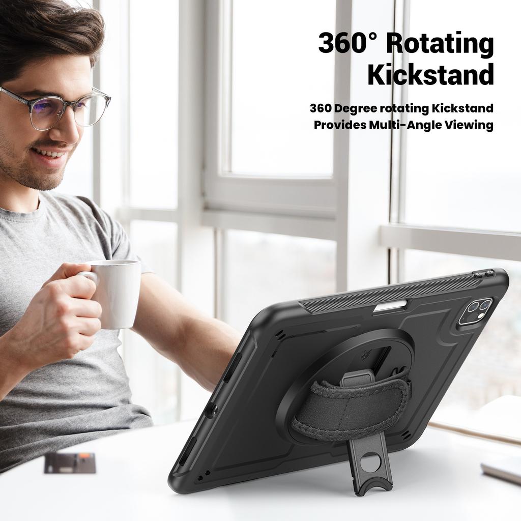 For iPad Pro 11 (2025)/11 (2024) Case Kickstand PC TPE Tablet Cover with Hand Strap