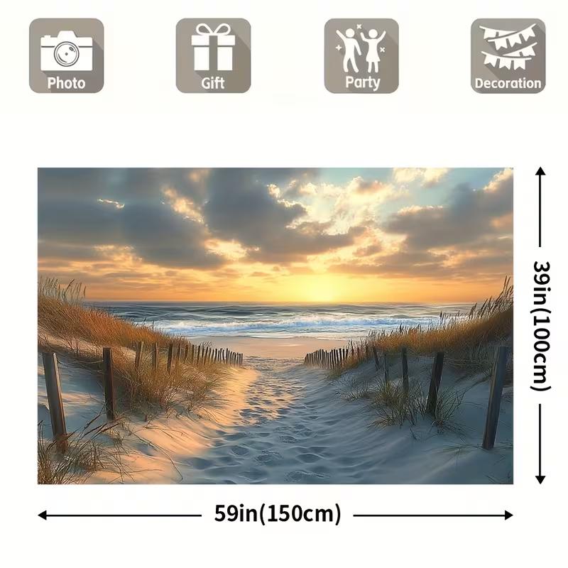 Sfondo Tramonto Spiaggia Tropicale Cielo Oceano Sentiero Sabbioso Tessuto di Sfondo per Fotografia per Compleanni di Bambini e Photo Booth