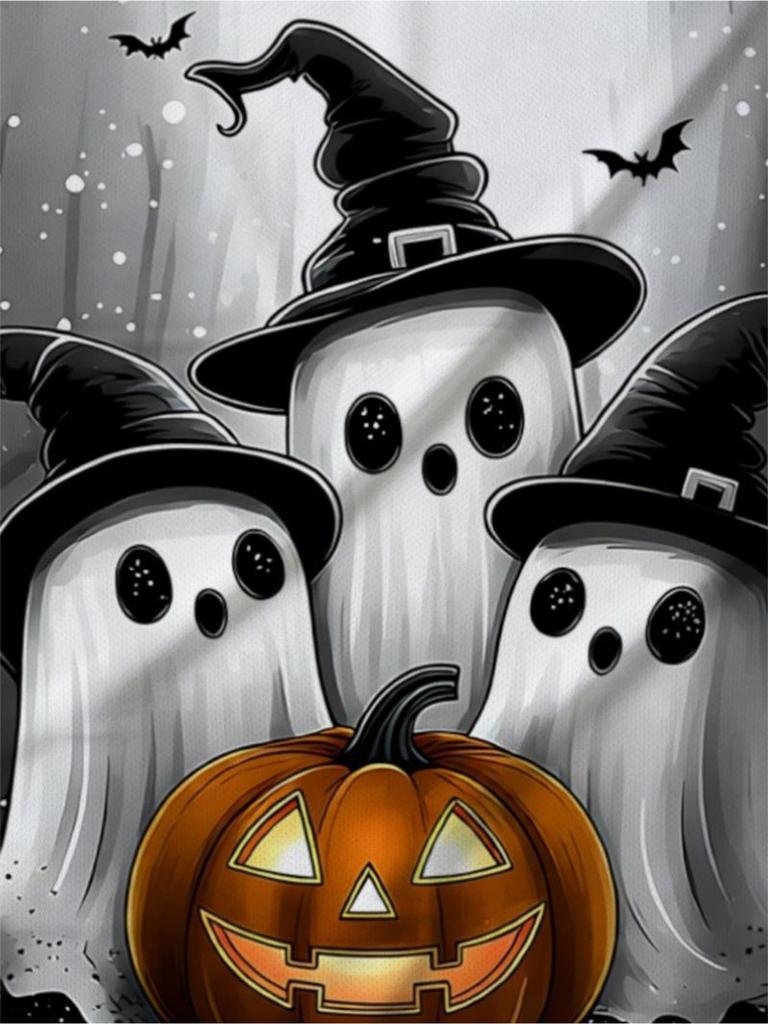 Men'S Outdoor Halloween Polo Shirt, Polyester Fabric, Multiple Sizes & Mixed Colors, Ghost Pumpkin Bat Print, Spooky Festive Woodland Style, Suitable