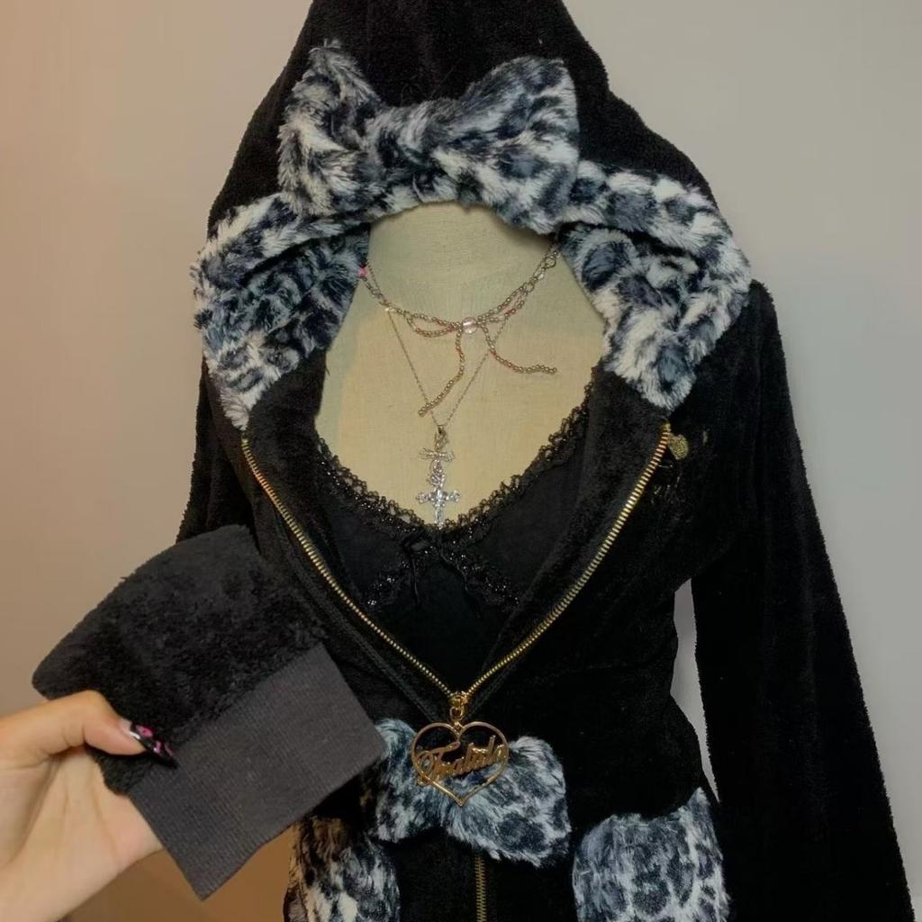 VAYLA Streetwear Y2K Dame Pullover Hettegenser Retro Harajuku Rosa Leopardtrykk Lappeteppe Genser Mote Trend Sportsklær Hettegenser Topp