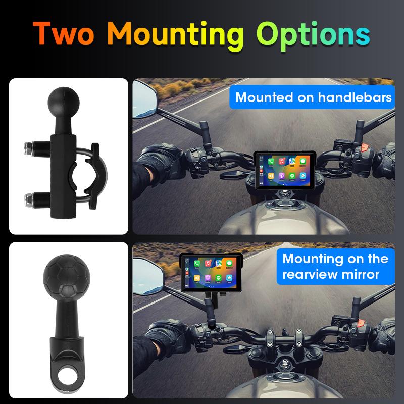5" Motorcycle 2K DVR Wireless Carplay Android Auto Portable Screen GPS Navigation IPX7 Waterproof Monitor Dash Cam Bluetooth