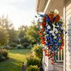 Patriotic Hanging Basket, Red White Blue Artificial Flowers for America's 250th Anniversary, UV Fade Resistant for Outdoor Indoor Decor
