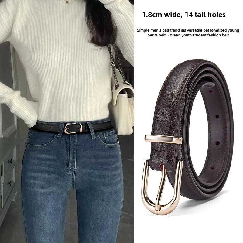 Mei Mary Belt, women's slim belt, ladies' minimalist narrow belt for women's jeans, genuine leather alloy pin buckle