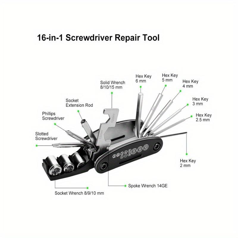 Bike Repair Tool Kits Bicycle Saddle Bag Cycling Seat Pack 16 in 1 Multi Function Repair Tool Set