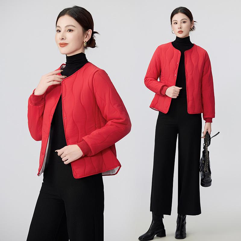 Autumn and winter new cotton clothes women's velvet thickened cotton liner slim and thin cold-proof warm collarless jacket