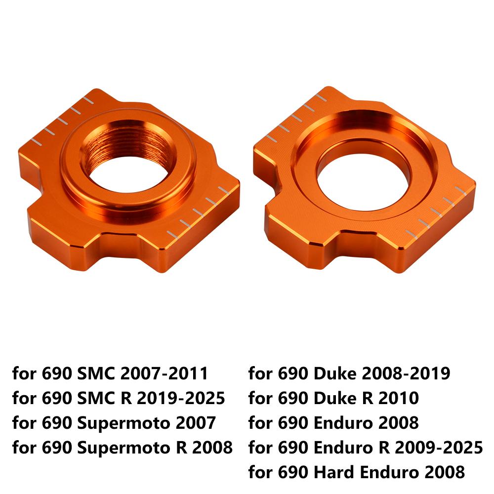 Motorcycle Aluminum Axle Blocks Chain Adjusters for KTM 690 SMC R 690 SMCR 2019-2025 690 Enduro R 2009-2025 690 Duke 2008-2019