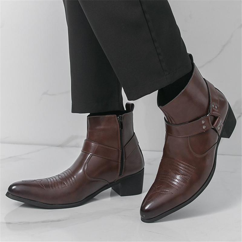 Neue Mode Designer Winter Spitz Lackleder Chelsea Stiefeletten Für Männer Flach Schwarz Braun High Tops Schuhe Zapatos Hombre