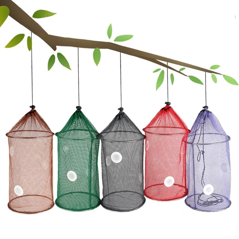 Foldable Floating Fish Basket Baits Trap for Catching Minnows Shrimp with Mesh Construction Multifunction Fishing Net