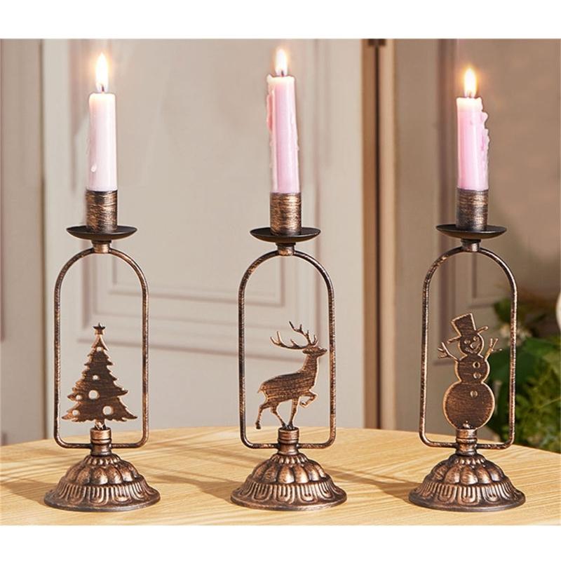 Set of 3 Stylish Metal Candle Stand with Seasonal Design Iron Texture Perfect for Indoor Outdoor Christmas Celebration