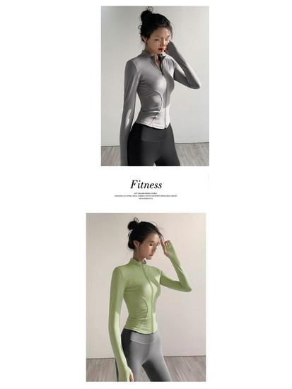 Women's Quick-Dry Yoga Suit: Stand Collar Jacket & Long Sleeve Top for Running & Pilates