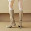 Fashion 2025 New Autumn Knee-high Boots Cow Suede Leather Women Shoes Pointed Toe Slip-on Western Modern Boots Thin Heel Long Boots