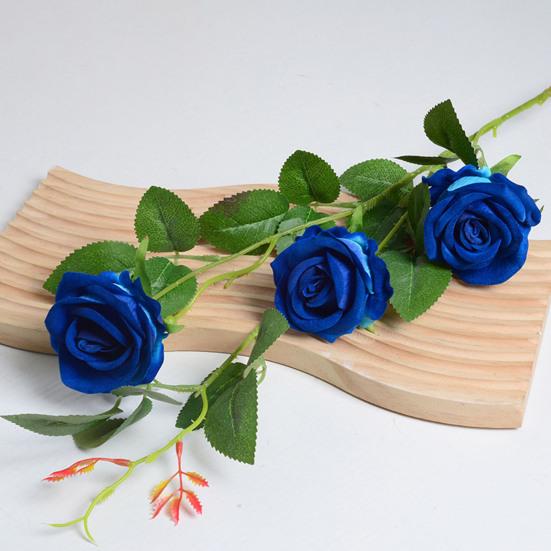 Artificial Rose Flower 3 Heads Full Blooming Fake Silk Roses Bouquet with Stem for DIY Vase Home Wedding Party Centerpiece