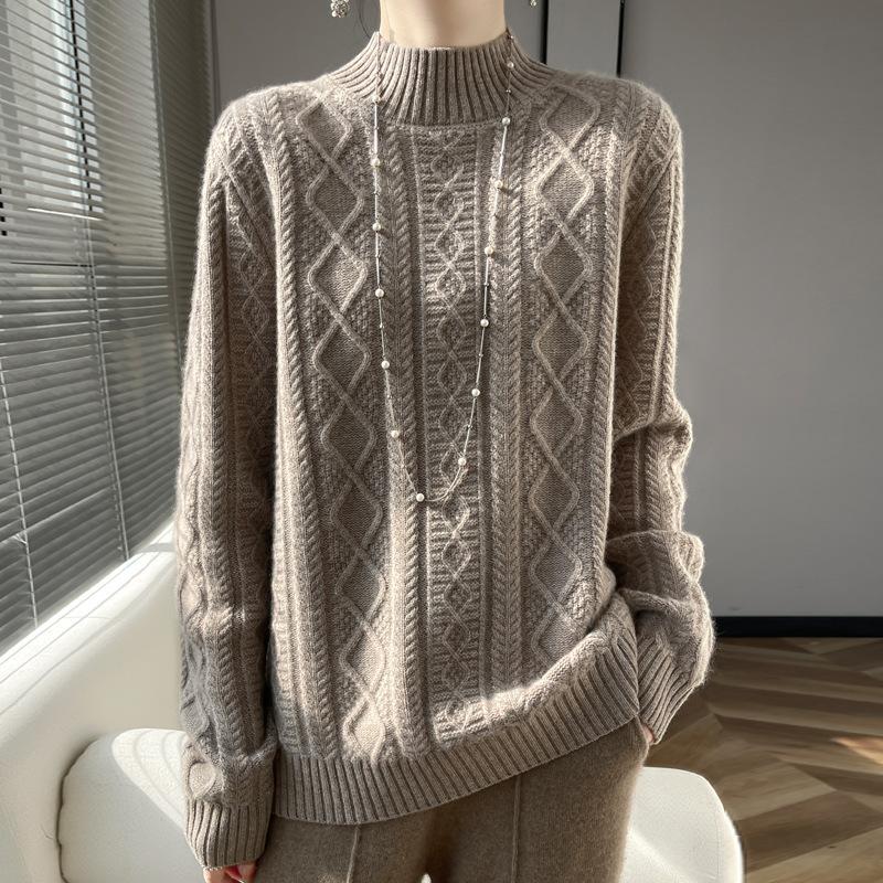 Thickened New Pullover Autumn and Winter Half Turtleneck Knitted Seven-needle Twisted Long-sleeved Ready-made Woolen Sweater