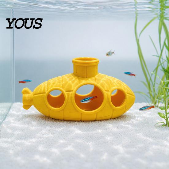 Aquarium Hiding House 3D Printed Hollow Submarine Fish Tank Decorations, Shrimp Hideout Breeding Ornament, Cave Shelter for Betta Lizards