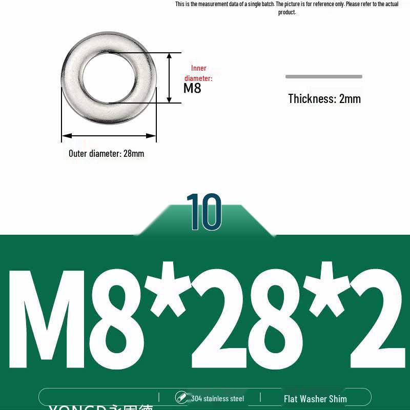 304 Stainless Steel Thickened Flat Washer / Ultra-thin Metal Gasket, Sizes M1.6-M10