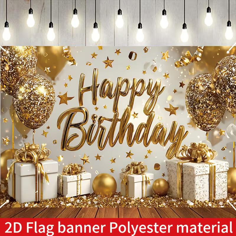 

2D Shiny Gold Themed Birthday Photo Booth Background Cloth 47.2x31.5inch/120*80cm