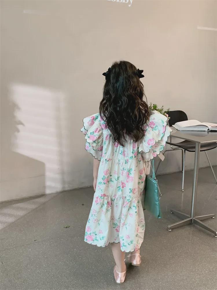 Rochie coreeană de prințesă cu imprimeu floral dulce pentru fete - Stil de vară 2024