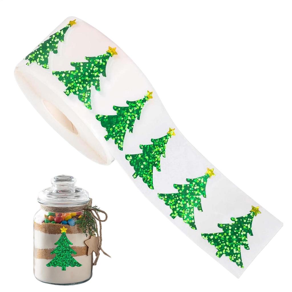 500 Stickers/roll Christmas Tree Laser Packaging Stickers Labels Waterproof Self-Adhesive Decals For Decorations DIY Craft
