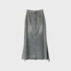 Halblanger Retro-Jeansrock in A-Linie mit Fischschwanz und Raw-Edge-Design für Damen