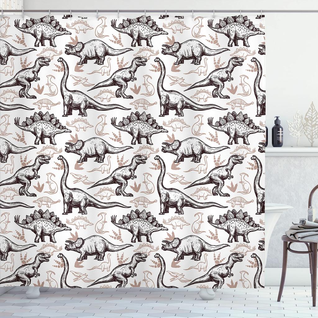 Dinosaur Shower Curtain For Bathroom, Funny Jurassic Dino World Park Shower Curtain Sets Bathtub Decor With Hooks Waterproof
