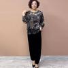 2PCS Pants Suts Spring Summer High-end Women's Printed Plus-Size Silk Blouse Velvet Pants Two-Piece Set Loose Flocked Velvet Blouse Velvet Pants Set