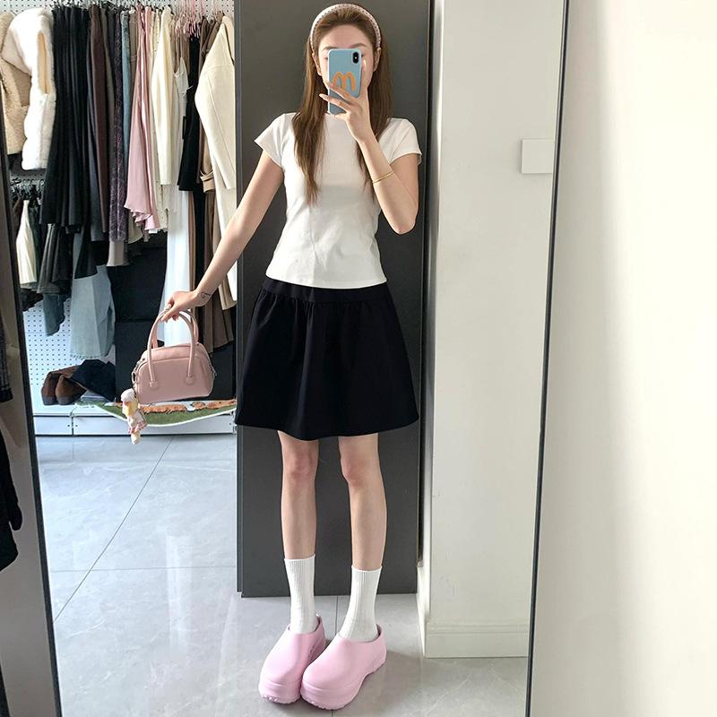 

Темно-синяя юбка женская летняя тонкая новая юбка с высокой талией XL чёрный