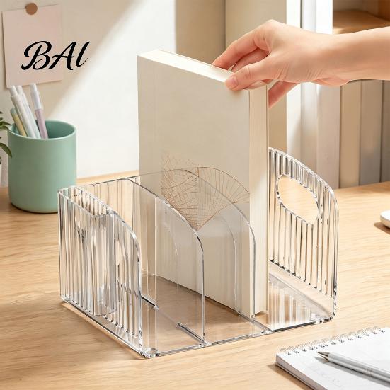 Clear Book Organizer for Desk Magazine Holder, 3/4-Compartment Organizer, Vertical Bookend File Heavy Duty Holder Office Sorter Accessories