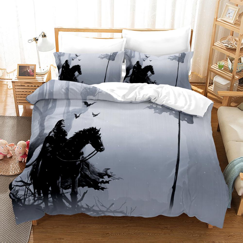 3D Skull Head Bedding Set Horror Pattern Duvet Cover 2/3 Pieces Halloween Festival Atmosphere Layout AU/EU/US/UK/DE Full Size Home Decoration