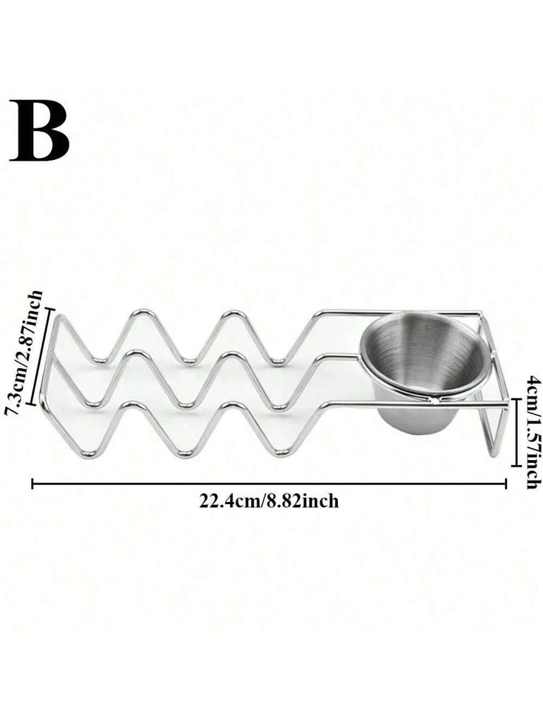 W-Shaped Stainless Steel Taco and Tortilla Holder with Sauce Cup Multifunctional Serveware for Tacos Burritos Potato Chips