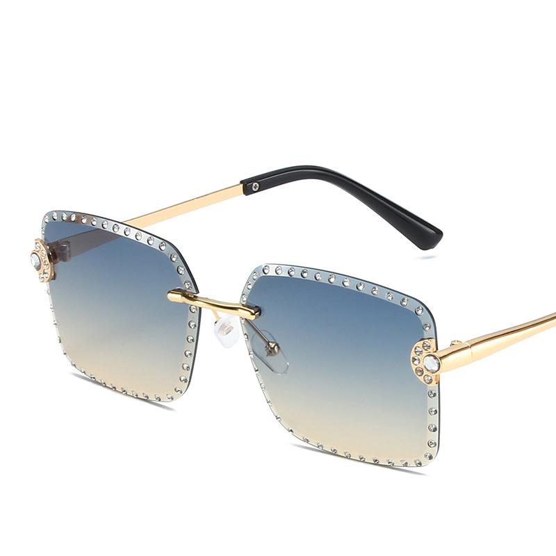 Vintage Fashion Rimless Square Diamond Sunglasses Women For Men Luxury Brand Designer Sun Glasses Metal Punk Popular Shades