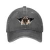Pug Dog Peeking Out Distressed Baseball Cap Cotton Adjustable Outdoor Casual Hat for Unisex Adults