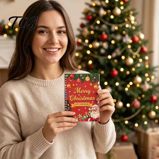 Secret Santa Gift Ideas Christmas Card Book, 10-Page Holiday Holder with Write-On Money Notes, Festive Paper Booklet for Xmas Exchange, Stocking