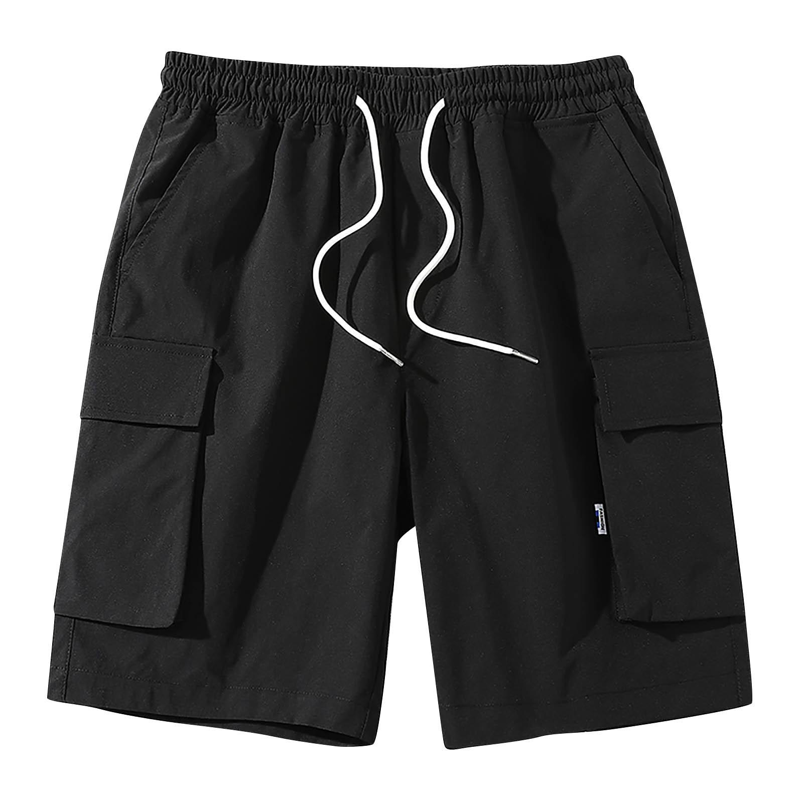 Men s Summer Cargo Shorts Loose Casual Multi-Pocket Drawstring Men s Jogging Cargo Shorts XXXXL чёрный