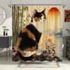 Charming Calico Cat and Sunset Waterproof Shower Curtain – Perfect for Adding a Warm and Cozy Touch to Your Bathroom Decor