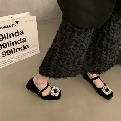 Fashion Flat Shoes for Women's Spring and Autumn French Diamonds Mary Jane Shoes Black Loafers Plus Size Women's Shoes