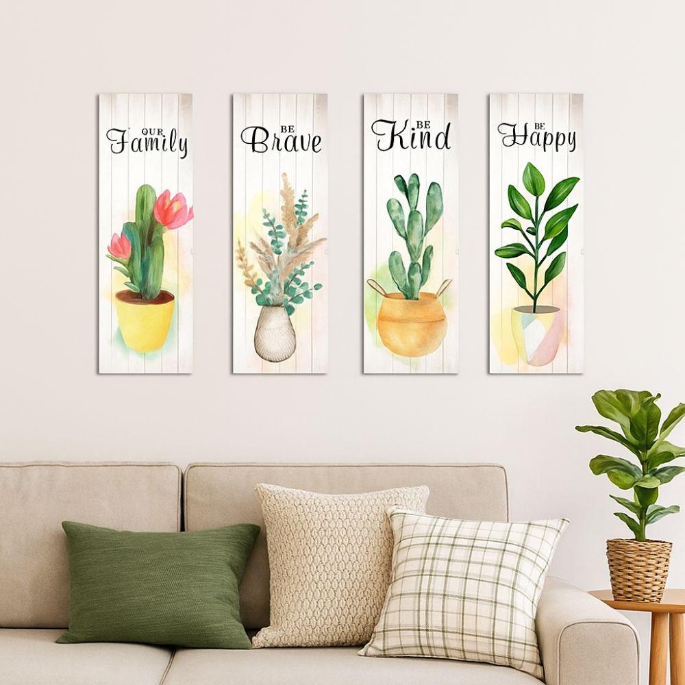 4pcs Wooden Cactus Plants Hanging Sign Wall-mounting Wall Decorative Panel Bar Wall