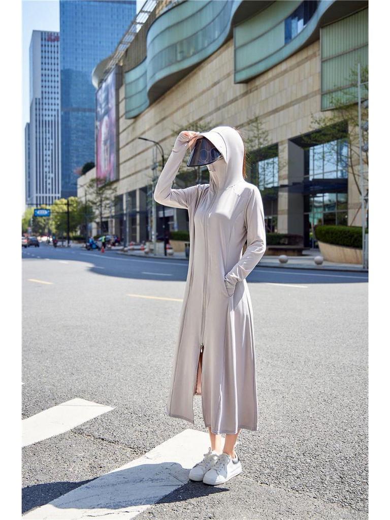 Dámský dlouhý letní kabát z ultra tenkého ledového hedvábí pro ochranu před sluncem