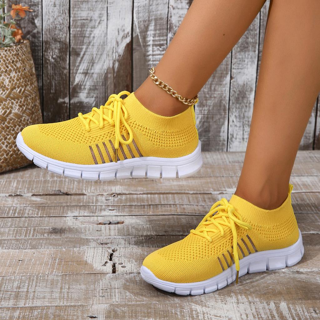Spring and Summer Women's Fly-woven Shoes Women's Breathable Sports Shoes Deep-mouth Lace-up Muffin Bottom Women's Running Mesh Shoes