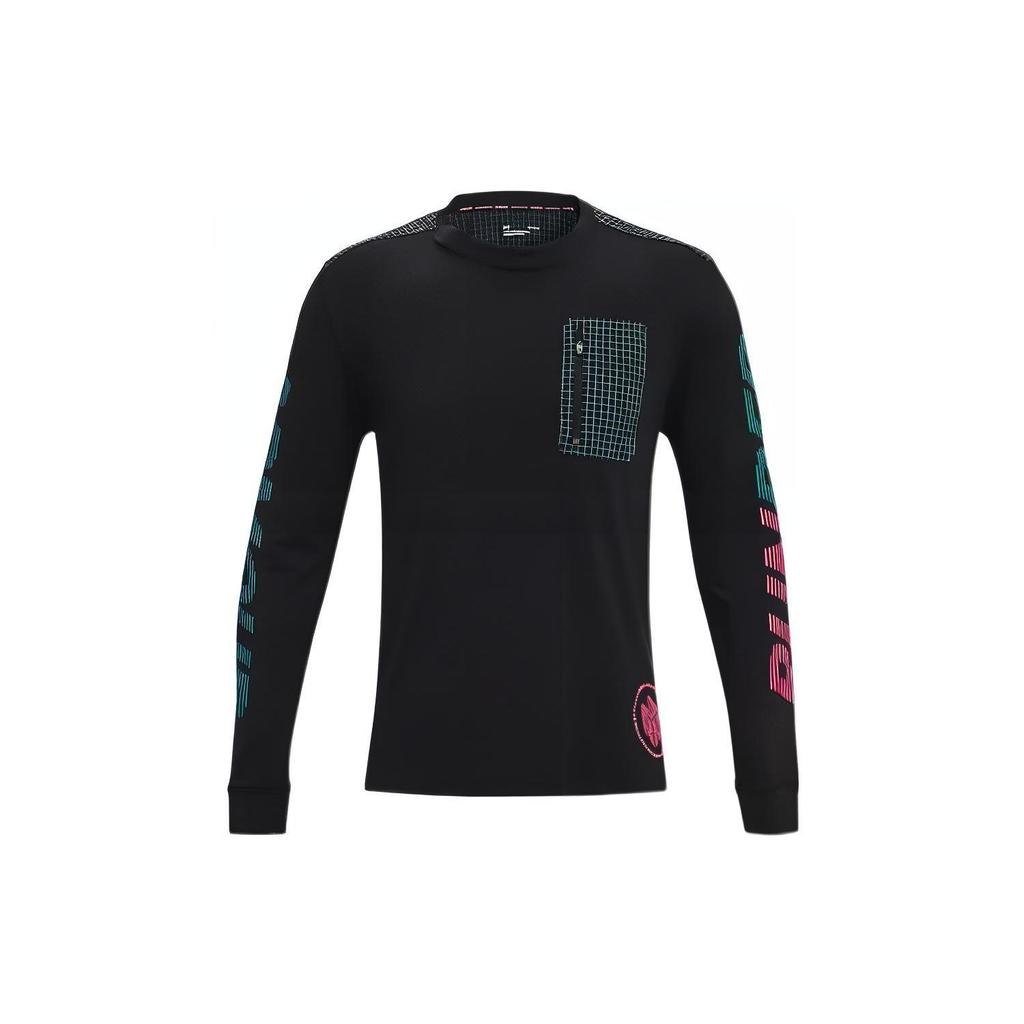 Under Armour Anywhere Printed Letter Pattern Running Long Sleeve T-Shirt Men Tops Black 1370330-001