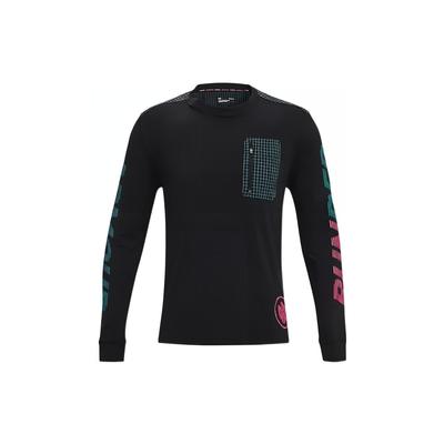 Maglietta a Maniche Lunghe da Corsa con Stampa di Lettere Ovunque Uomo Top Nera 1370330-001