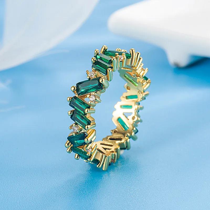 Bright Green Cubic Zirconia Ring Female Engagement Party Jewelry Noble Lady Fashion Wedding Ceremony Accessories Gift