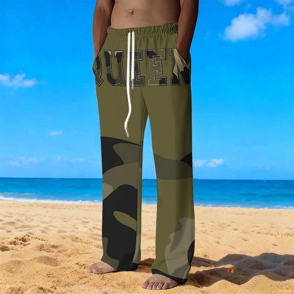 Men's Loose Casual Solid Color  Trousers Camouflage Printed Straight Pants