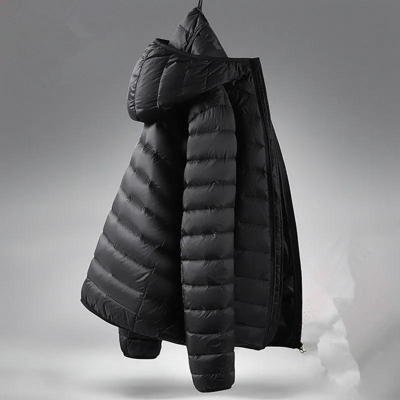 Men Winter Coat Fashion Hooded White Duck Down Jackets Plus Size Ultralight Down Coat Portable Slim Down Parkas