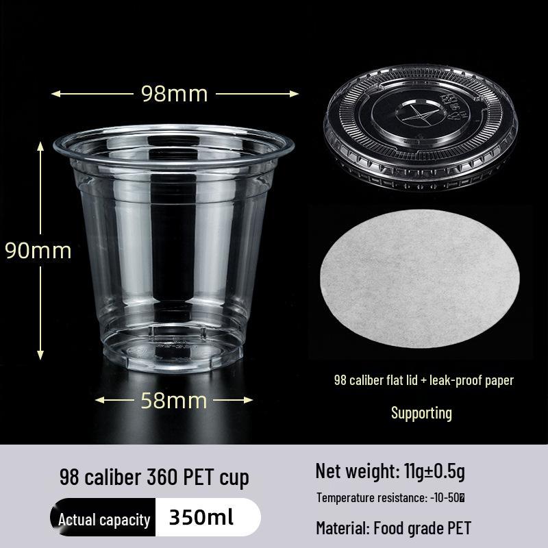 Disposable PET Plastic Cup with Lid - 98mm Caliber for Milk Tea, Coffee, Lemon Tea, or Iced Drinks