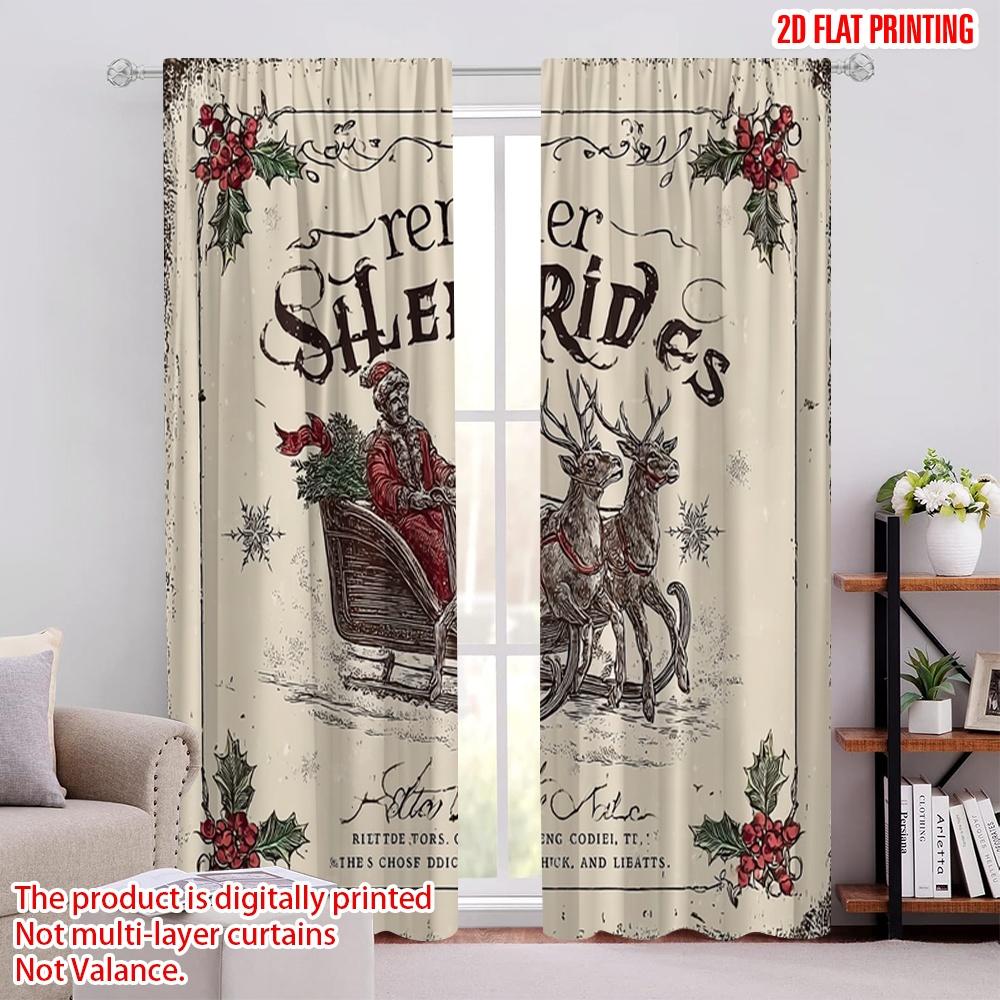 

2pcs,2D plane printing Creative Curtains Vintage Christmas Carriage Versatile Polyester Fabric (without rod) Home Decor Ldeal 52.50 × 116.00 cm 2 pcs