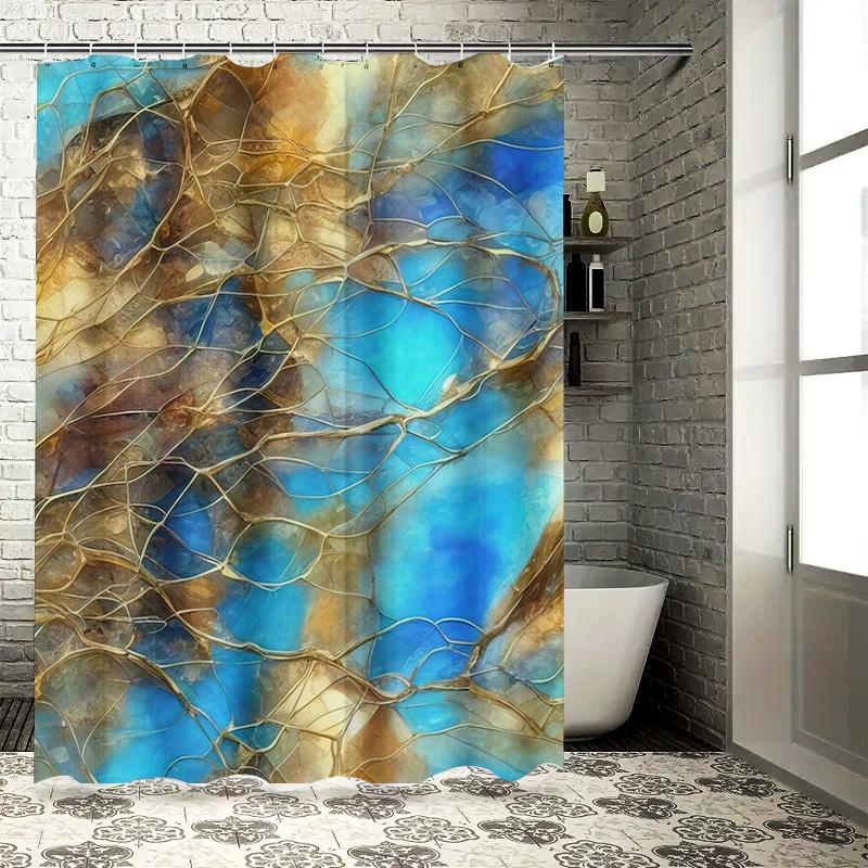 

Stylish Bathroom Shower Curtain with Gold Blue Crackled Pattern Decorative Waterproof Fabric for Bathtub Area in Home Decoration 90x180cm